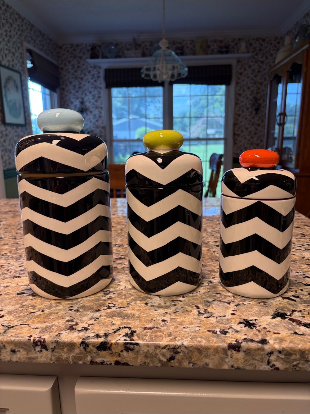 Coton Colors Chevron 3-piece Canister Set - Great Condition - see all photos